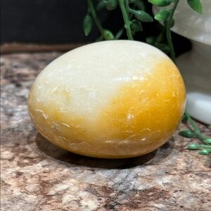Yellow and White Decorative Stone Egg